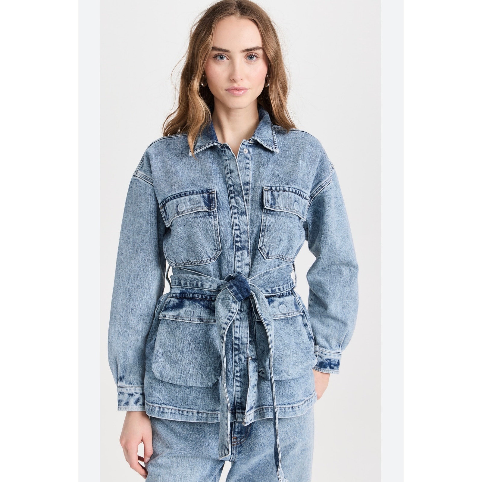 Good American Uniform Cargo Jacket In A Light Blue Denim S/M
